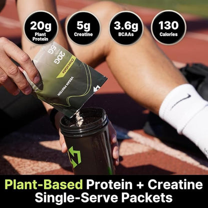 Vegan Protein Powder Packets with Creatine – 20g Plant Proteins + 5g Creatine – Single-Serve Travel Protein Powder – All-Natural, Gluten-Free – Variety Pack (Vanilla & Chocolate) – 6-Pack