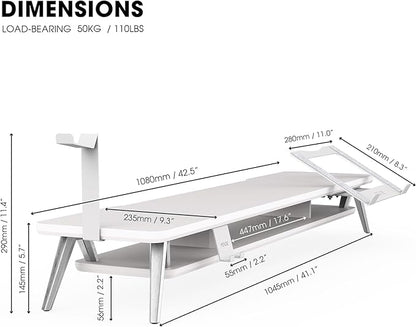 Fenge Dual Monitor Stand, Monitor Riser for 2 Monitors with Adjustable Laptop Riser , 42.5 Inch Desk Shelf for Top of Desk with Phone Holder& Headphone Stand