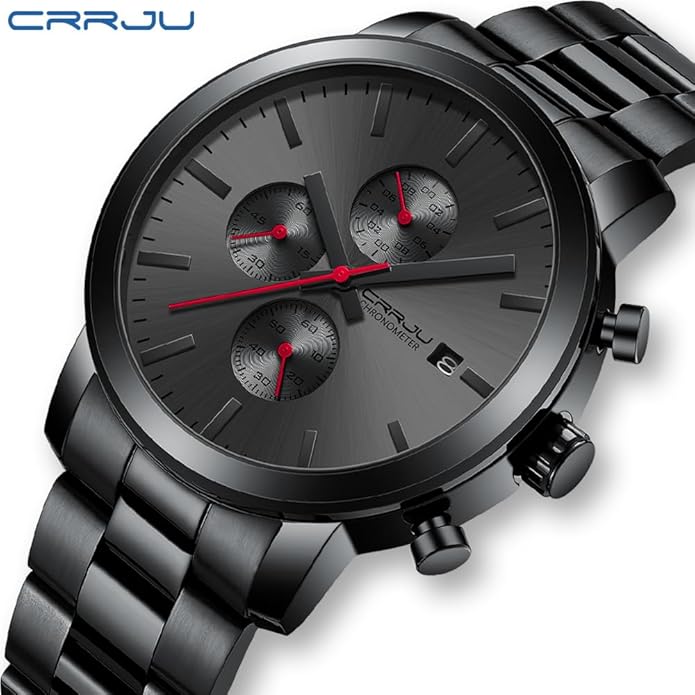 CRRJU Mens Stylish Casual Quartz Watches for Men Luxury Waterproof Calendar Chronograph Japan Movement Wristwatches