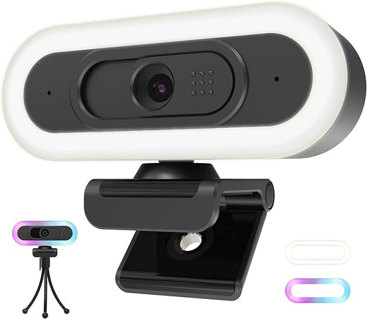 saylas 2K Webcam for PC, 2K@60FPS/1080P@60FPS Webcam with Microphone, USB Computer Camera with RGB Lights, Autofocus, Noise Cancellation, Privacy Cover, 65° FOV, Web Camera for Computer/Laptop/MacBook
