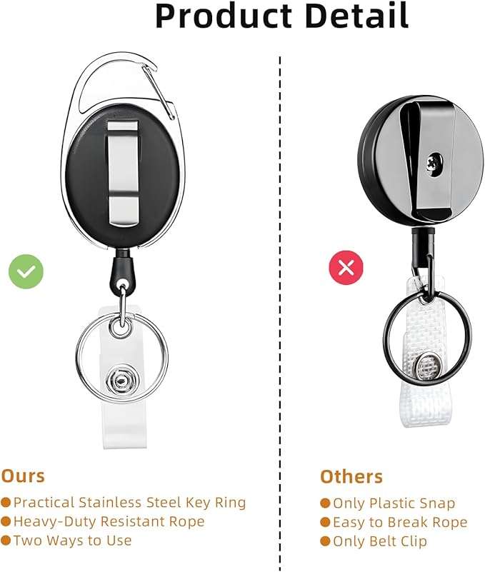 72 Pack Badge Reels Retractable Badge Holders with Clip Key Ring Liubeili Name ID Badge Clips Keychain for Nurse Doctor Employee Worker, Black