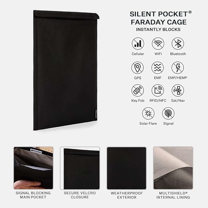 Silent Pocket SLNT Utility Laptop Faraday Bag w Signal Blocking Device Sleeve, Weatherproof Woven Nylon, Prevents Remote Wiping, Tracking, Tampering, Secure Information, Instant Protection, 17 inch