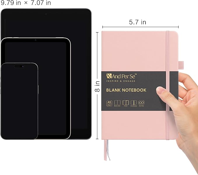 &And Per Se Blank Journal Notebook, 160 Pages, A5 5.7 x 8 inches 100 gsm Thick Paper Notebook Journals for Writing, Hardcover Notebook(1 Pack, pink)