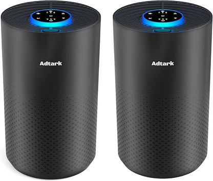 2 Pack Air Purifiers for Home Bedroom, ADTARK Air Cleaner with H14 True HEPA 3-in-1 Filter, Sleep Mode & Aroma Function, 3 Light Modes, Room Air Purifier with 3 Timer for Office, Dorm, Hotel (Black)