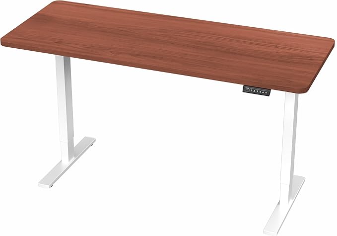 VIVO Electric 60 x 24 in Standing Desk, Memory Height Adjustment, 1B Series, One-Piece Dark Walnut Top, White Frame, DESK-KIT-1W6D