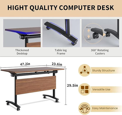 Folding Conferences Room Table,Conference Table,Flip Top Mobile Training Tables Modern Conference Room Table with Iron Baffle Silent Wheels for Office Meeting Conference Room (4PCS, 47in)