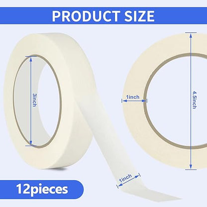 Masking Tape 1 inch Wide, 12 Rolls General Purpose Masking Tape Bulk for Painting, Labeling, Art, Office, Home, Craft, 1 Inch x 55 Yards x 12 Rolls, 660 Yards in Total