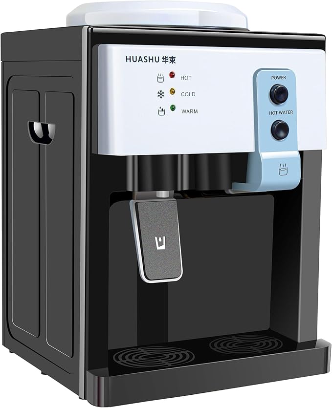 Water Dispenser Top Loading Countertop Water Cooler Dispenser with 3 Temperature Settings Desktop Electric Hot and Cold Dispensers for Home, Office, Dormitory (European White)