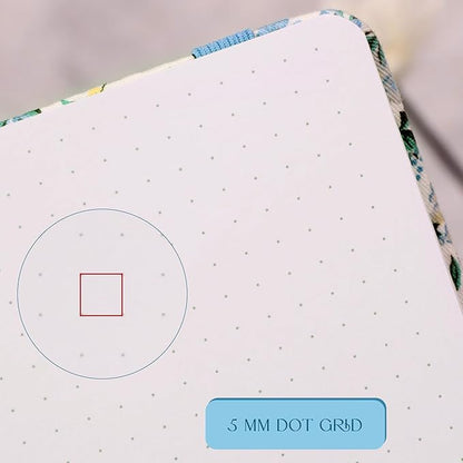 TIEFOSSI Dotted Journal Notebook, Dot Grid Notebook for Women Men, Fabric Flower Journal, 160 GSM Thick Paper, 160 Numbered Pages, 8 x 8 Square Diary