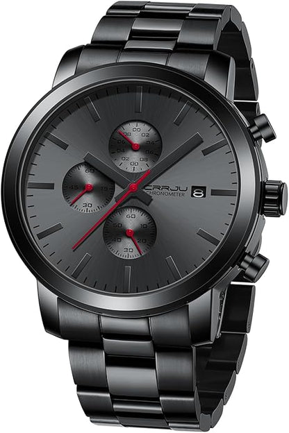 CRRJU Mens Stylish Casual Quartz Watches for Men Luxury Waterproof Calendar Chronograph Japan Movement Wristwatches