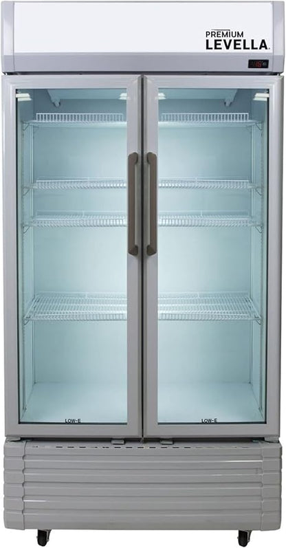 PremiumLevella PRN2110DX Glass Door Display Refrigerator 21.1 cu ft Commercial Beverage Cooler Merchandiser With Customizable Lightbox - Silver