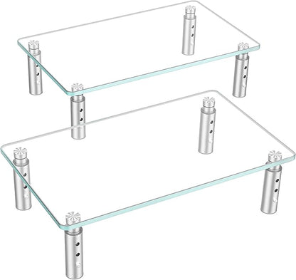Hemudu 2 Pack Monitor Stand - 3 Adjustable Height Riser, Computer Stand, Desktop Organizer for PC, Laptop - Clear