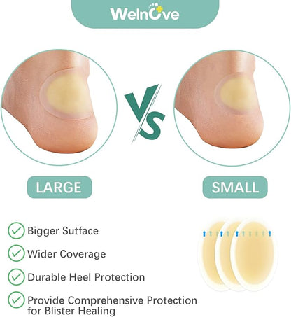 Gel Blister Hydrocolloid Bandages - Welnove 30ct Blister Cushions (Heel Pack) - Blister Bandages for Heel, Toe & Foot - Blister Pads for Prevention & Recovery - Water Resistant