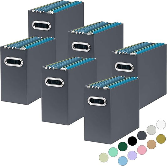 Oterri Cardboard File Organizer Box for Hanging File Folders Letter Size,File Box for Computer Desk,File Cabinet,Working Home,Office,Classroom (Dark Grey, Letter Size - 6 Packs)