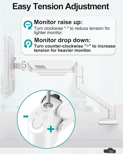 Dual Monitor Arm Desk Mount Fits 13 to 32 inch Computer Screens, Holds 4.4 to 22lbs Display VESA Mount, Adjustable Double Monitor Stand with Clamp/Grommet Base, 75/100mm Bracket, White, Freelift