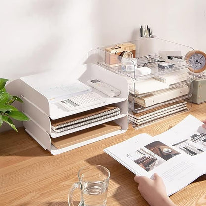 3 Tiers Stackable A4 Paper Trays, Office Desk File Holder, Tidy File Document Letter Book Paper Organizer (3 Tiers,White)