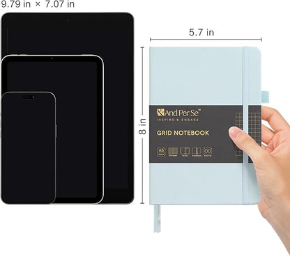 160 Pages, A5 5.7 x 8 inches 100 gsm Thick Paper Notebook Journals for Writing, Grid Hardcover Notebook(1 Pack, cyan)