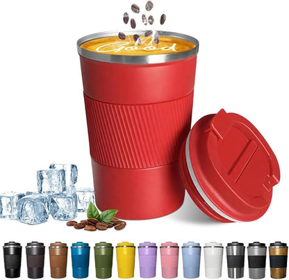 YINBAOGE Insulated Travel Coffee Mug, Spill & Leak Proof, Portable To Go Camping Stainless Steel Coffee Tumbler, Reusable Thermal Coffee Cup with Lid for Hot & Cold Drinks (Red, 17 OZ)