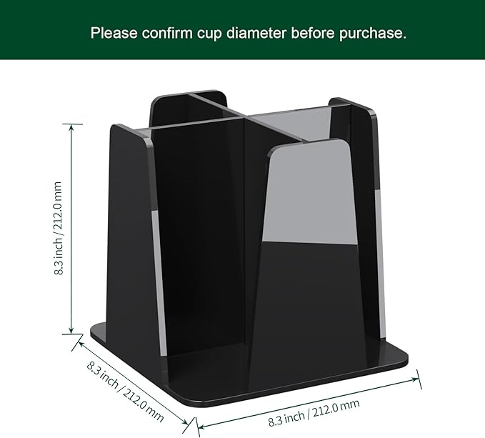 Coffee Cup Organizer for Countertop - Rotating Plastic Cup Holder 4 Compartments Black Acrylic Cup and Lid Holder for Coffee Bar Restaurant Breakroom Disposable Paper Coffee Cup Dispenser