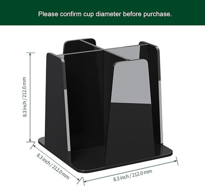 Coffee Cup Organizer for Countertop - Rotating Plastic Cup Holder 4 Compartments Black Acrylic Cup and Lid Holder for Coffee Bar Restaurant Breakroom Disposable Paper Coffee Cup Dispenser