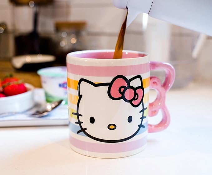Silver Buffalo Sanrio Hello Kitty Rainbow Dots 3D Sculpted Shaped Handle Ceramic Mug, 20 Ounces