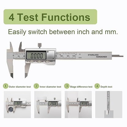 All-Metal Small Digital Caliper 0-4" Mini Measuring Tool, Micrometer Caliper with Auto-Off Feature, Interchangeable Between inches and millimeters for DIY/Household and 3D Printing