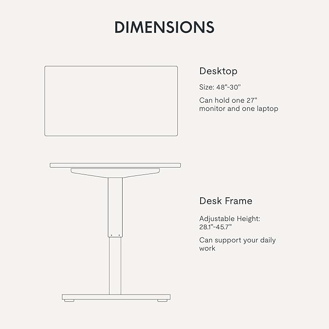 FLEXISPOT EN1 One Piece Standing Desk, 48" x 30" Electric Height Adjustable Sit Stand Desk for Home Office (White Frame + 48" Rustic Top, 2 Packages)