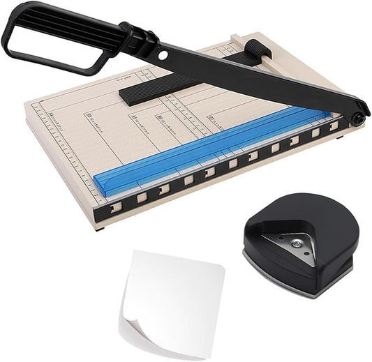 Paper Cutter, 12" Titanium Blade Guillotine Paper Cutter with Corner Rounder, Heavy Duty Guillotine, Paper Trimmer with Safety Guard, Paper Cutter Slicer for Cardboard,Vinyl,Crafts&Photos (Blue)