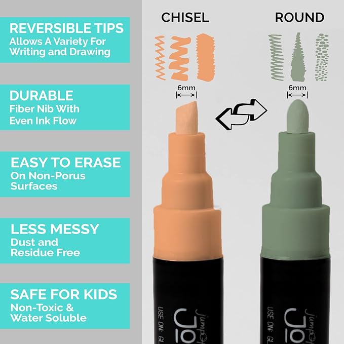 JumpOff Jo – Liquid Chalk Markers – Reversible Chisel and Round Tip – Multi Color (30)