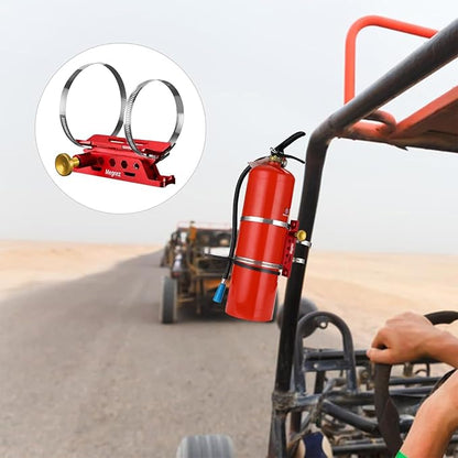 MEGREZ Adjustable Fire Extinguisher Mount Holder, Aluminum Quick Release Fire Extinguisher Holder with 8 Clamps, Compatible with Jeep Wrangler UTV Polaris RZR, Red