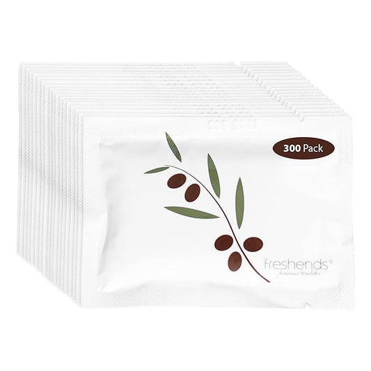 Freshends Flushable Individually Wrapped Wipes – 300 Bulk Pack Luxurious Towelettes, Guest Bathroom Essentials for Weddings, Restaurants, Bars & Clubs – Olive, Travel-Size, Disposable