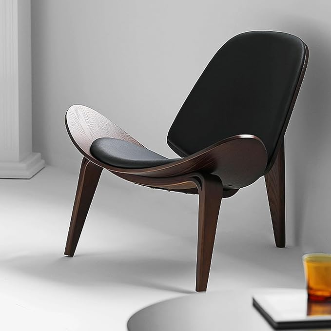 OAKHAM Comfy Shell Chair, Mid Century Modern Accent Chair for Living Room and Bedroom with Protective Foot Pads, Ergonomic (Oak Black)