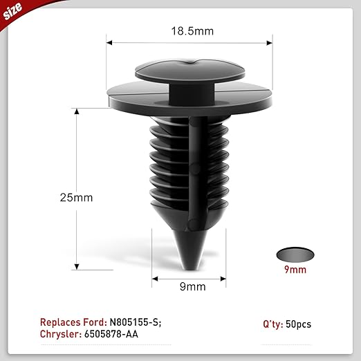 Nilight 50PCS Interior Door Panel Clips Rivet Retainer Fender Bumper Fasteners Clips OEM N805155-S,6505878-AA 9mm Hole 2 Years Warranty