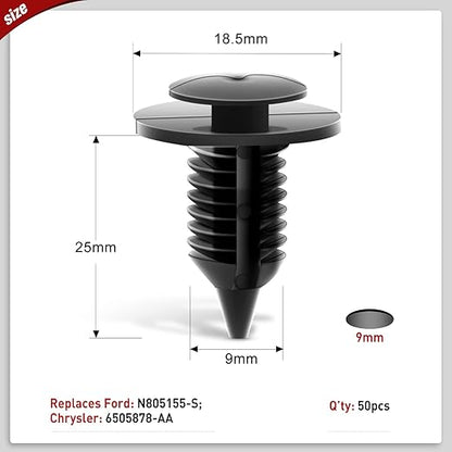 Nilight 50PCS Interior Door Panel Clips Rivet Retainer Fender Bumper Fasteners Clips OEM N805155-S,6505878-AA 9mm Hole 2 Years Warranty