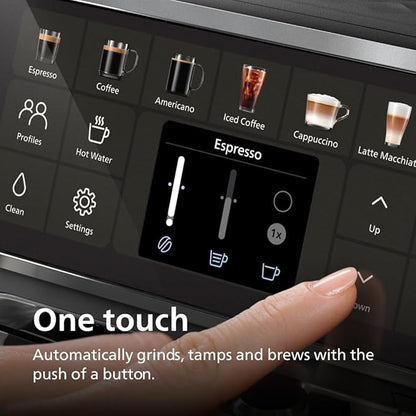 PHILIPS 4400 Series Fully Automatic Espresso Machine, LatteGo Milk System, Integrated Grinder, 12 Hot & Iced Coffee Pre-Sets, Quick Start, SilentBrew, 15-Bar Pressure, Black Chrome (EP4444/90)