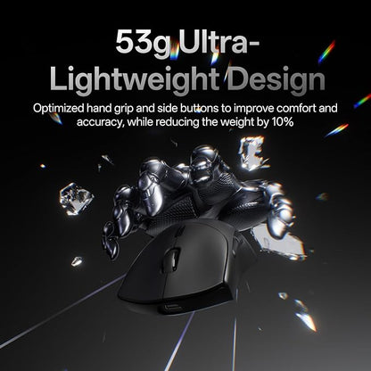Rapoo VT7 Wireless Gaming Mouse, True 8K Wireless Polling Rate, 53g Lightweight, Up to 500 Hr Battery, Nordic nRF54L15 MCU, 100-Million Mechanical Switch, 10 Programmable Buttons, Black