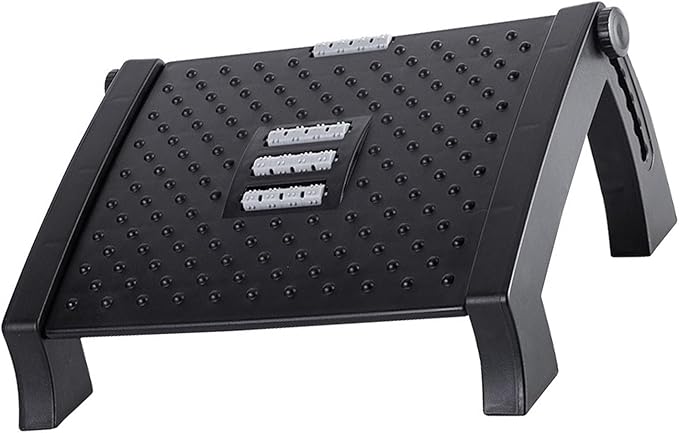 Under Desk Foot Stool Roller Massager Height Adjustable Ergonomic Footrest with Anti Slip Design for Home Office Dorm Plastic 42x31x19.5cm