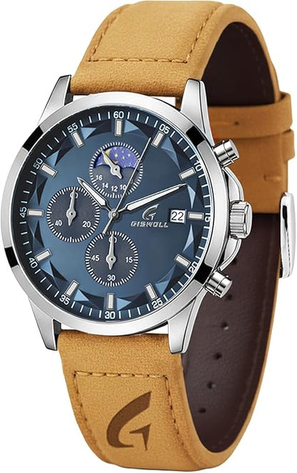 Distinctive Mens Analog Chronograph Watches with Auto Date & Multi Subdials, Fashion Casual Sport Quartz Wrist Watches with Luminous, 3ATM Waterproof, Valentines Day Gifts for Him, Boyfriend, Husband, Dad