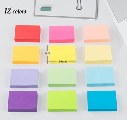 1200 Sheets Mini Sticky Notes - 2 x 1.5 Small Sticky Pads, Clean Removal, Bright Colors Self-Stick Pads - Colorful Notes for Office, Home, School (12 Colors)