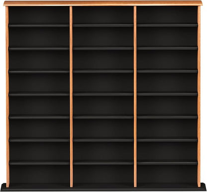Prepac 3 Column Tall Cabinet Media Storage, Triple Width Wall, Cherry/Black