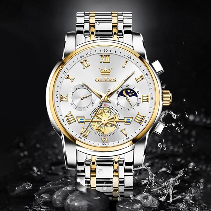 OLEVS Watches Men Waterproof Luxury Big Face Mens Watch Stainless Steel Quartz Analog Dress Watches for Men Luminous Multifunction Man Watch Relojes De Hombre