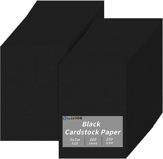 5" x 7" Black Cardstock, 300 Pack Black Thick Paper Cardstock Blank Cards Stock for Invitations, Greeting Cards Making, Postcards, Photos, 250GSM Thick Paper