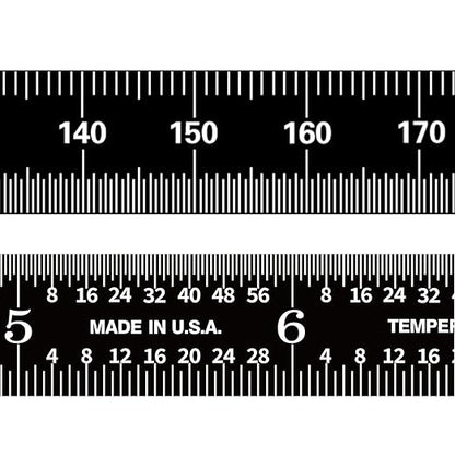 PEC Tools 6"/150mm Flexible Metal Ruler, Stainless Steel Machinist Rule with Black Chrome Finish, High Contrast, English & Metric Graduation (1/32", 1/64", 0.5mm, 1.0mm), Easy to Read, Made in USA