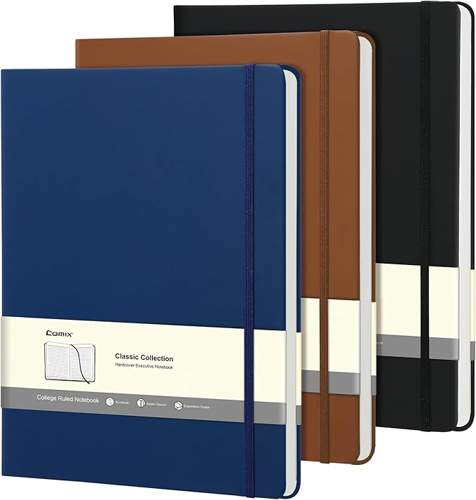 COMIX 3 Pack A4 Lined Journal Notebooks, 240 Pages, Large Size-8.5" x 11", Black, Hardcover Journaling Notebooks for Men & Women- Fits for Office, Business, School, Notes Taking & Writing