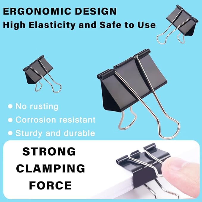 208 PCS Assorted Metal Binder Clips, Bulk Paper Clamps for School, Office, and Teachers, Black Binding Paper Clips in Various Sizes