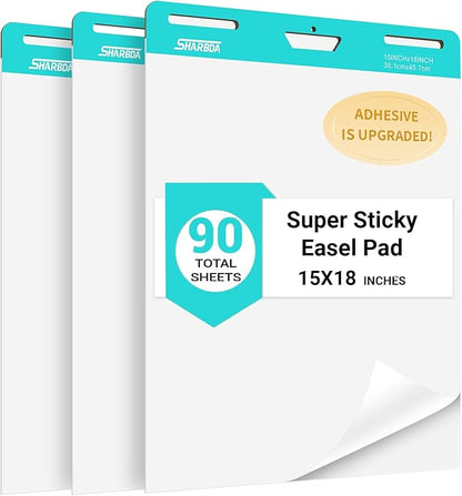 Sticky Mini Easel Pad, 15 x 18 Inches, Self Stick Flip Chart Paper,Sticky Chart Paper for Teachers, Anchor Chart Paper for Office, 30 Sheets/Pad, 3 Pad