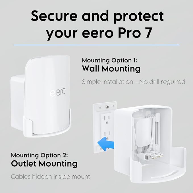 EDUP Wall Mount for eero Pro 7, Space-Saving Holder with Cable Management, Compatible Only with eero Pro 7, for Wall & Outlet Mounting- Includes Screws & Quick Start Guide (White, 1 Pack)
