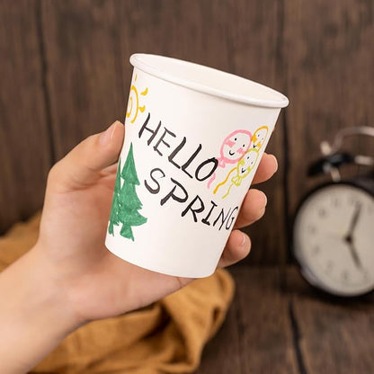 100 Pack Paper Cups, 8 oz Disposable Coffee Cup, White Paper Cups, Hot Beverage Drinking Cup for Parties, Travel, and Events
