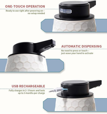 Automatic Soap Dispenser, Touchless Foaming Dish Soap Dispenser 13OZ/384ml, Ceramic White Foam Soap Dispenser Bathroom Kitchen, Waterproof, USB C Rechargeable, ANTIS'S HOME