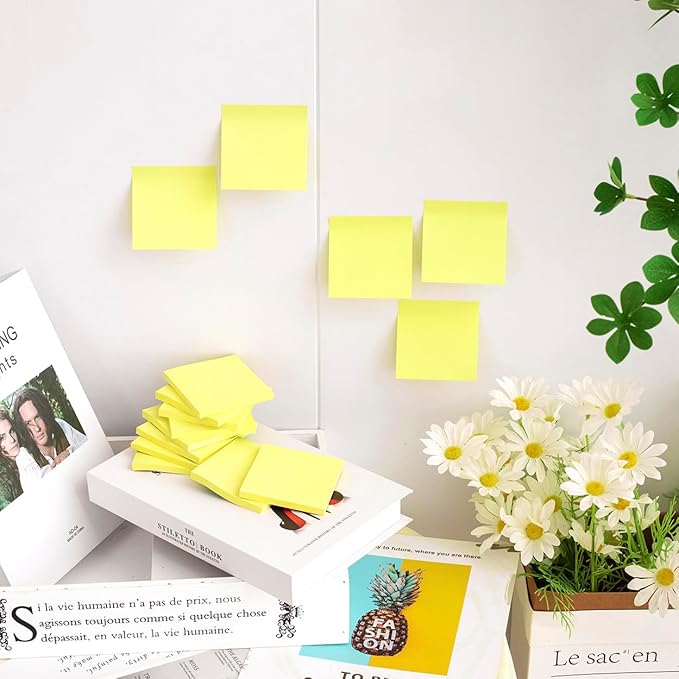 Sticky Notes 3x3 Inches, Yellow Colors Self-Stick Pads, Easy to Stick for Home, Office, Notebook (20)